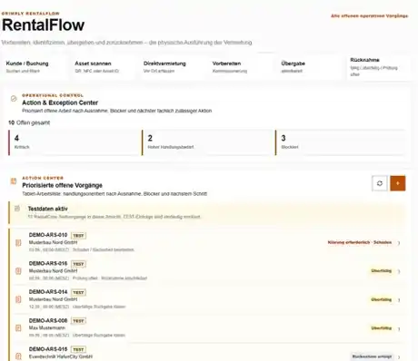 Grimply RentalFlow Verwaltungsansicht
